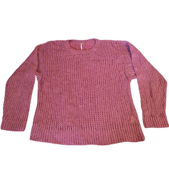 Free People Alpaca Wool Fuzzy Crewneck Sweater Loose Knit Lightweight Boho Mauve - Picture 8 of 8